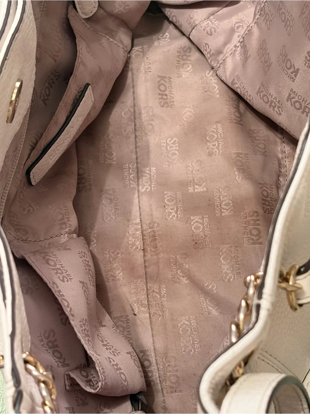 Michael Kors Ivory Pebbled Leather Shoulder Tote with Gold Hardware